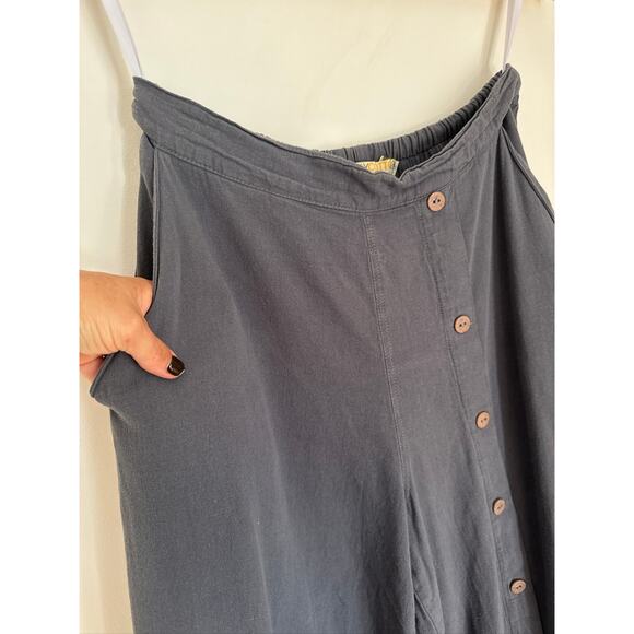 Simply Cotton by Cecilia Nathal Wide Leg Button-Front Cotton Pants in Gray - Picture 3 of 5